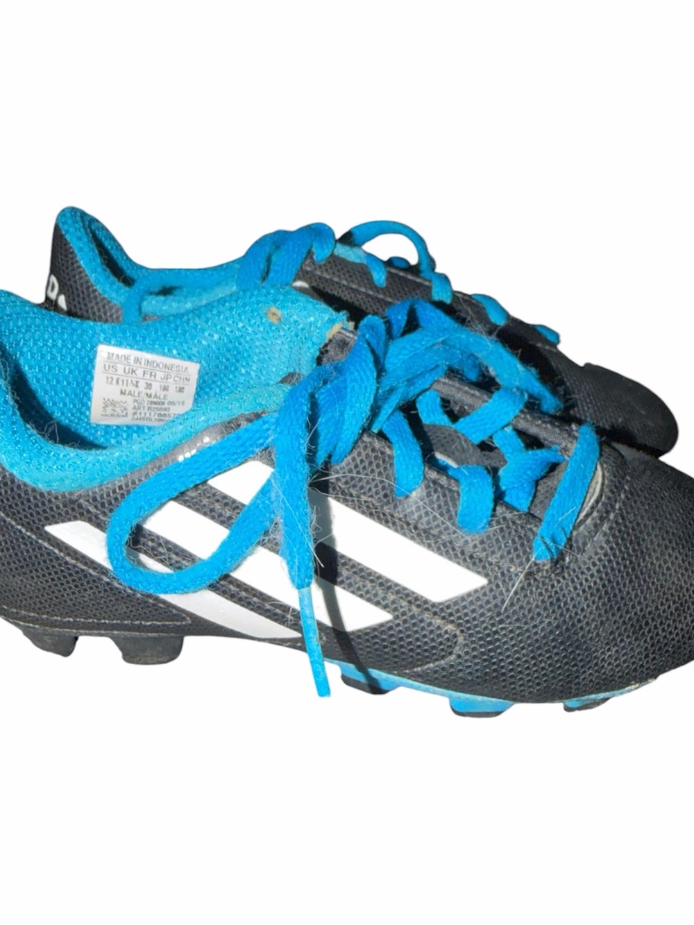 Kids Adidas Black Sneakers with Bright Blue Accents Size 12